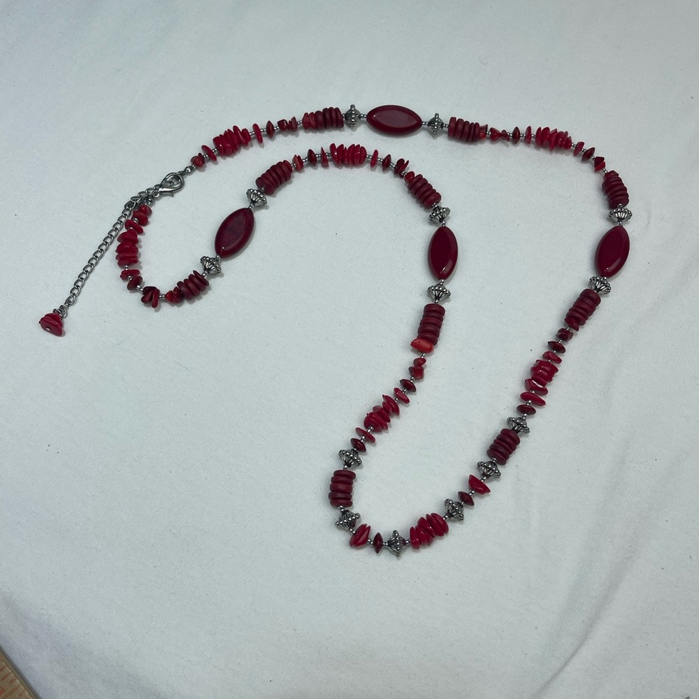 Chico’s Red Beaded Long Necklace - Picture 3 of 6
